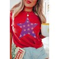 Red Rhinestone Star Pattern Independent Day T S...