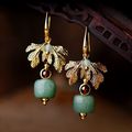 Aventurine Earrings, Gold Leaf Earrings, 24k Go...