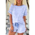 Sky Blue Bow Printed Ruffled Short Lounge Set