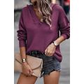 V Neck Ribbed Drop Shoulder Hooded Sweater