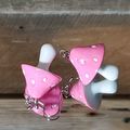 Mushroom Earrings - Pink & White Acrylic - New