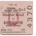 B.T.C. Edmondson Ticket - Chester Road to Birmi...