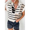 Black Stripe Colorblock Quarter Zip Collar Swea...