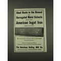 1910 The American Rolling Mill Ingot Iron Ad