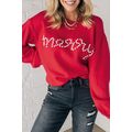 Fiery Red Pearl Beaded Merry Casual Sweater