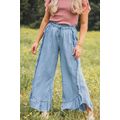 Myosotis Light Wash Raw Hem Ruffled Wide Leg Jeans