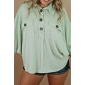 Green Plus Size Ribbed Pocketed Long Sleeve Hen...