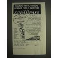 1959 Eurailpass Railroad Travel Ad - Railroad travel borders removed