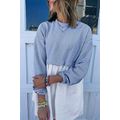 Sky Blue Stripe Patchwork Pleated High Waist Lo...