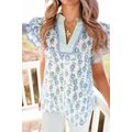 Green Floral Print Striped Detail Contrast V Ne...