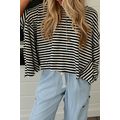 Black Stripe Batwing Sleeve Crewneck Oversized Top