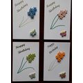 Pack of 4 Hand made birthday card. Button Art h...