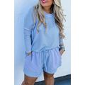 Light Blue Plus Size Ribbed Long Sleeve Top and...