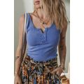 Sky Blue Mineral Wash Ribbed Notch Neck Tank Top