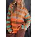 Orange Stripe Color Block High Neck Drop Should...