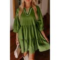 Jungle Green Contrast Stitched V Neck 3/4 Sleev...