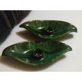 Blue Mountain Pottery candle holders green