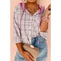 Bonbon Plaid Print Drawstring Hooded Button-up ...