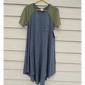 Lularoe Carly Dress XS Blue and Green A line Sw...