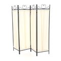 Black Metal 4-Panel Room Divider with Off-White...