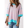 Pink Stripe Oversized Contrast Trim Exposed Sea...