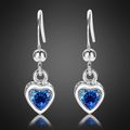 Sapphire Blue Heart White Gold Plated Drop Earr...