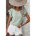 Clearly Aqua Solid Color Ruffled Short Sleeve C...