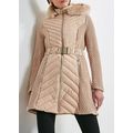 KAREN MILLEN Long Quilted Faux Fur Trimmed Hood...