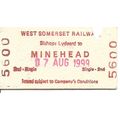 West Somerset Rly. Edmondson Ticket - Bishops L...