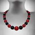Vintage Red White & blue Wood bead Necklace