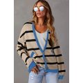 White Colorblock Drop Shoulder Buttoned Loose C...