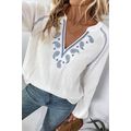 White Paisley Embroidered Textured Split Neck L...