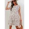 Khaki Leopard Ruffled Flutter Sleeve Keyhole Ba...