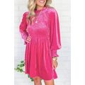 Rose Frilled Neck Smocked Bodice Velvet Dress