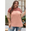 Rose Pink Plus Size Ribbed Colorblock T-shirt