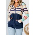 Blue Striped Color Block Thumbhole Sleeve Full ...