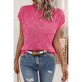Bright Pink Lattice Textured Knit Short Sleeve ...