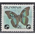 ZAYIX Guyana 436 Used 50c Butterfly surcharge w...