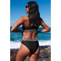 Black Rose Leopard Mesh Trim 2pcs Bikini Swimsuit