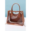 Chestnut PVC PU Leather Patchwork Chain Strap S...