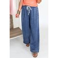 Dusk Blue Plus Size Drawstring High Waist Strai...