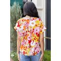 White Boho Floral Print V Neck Short Sleeves Top
