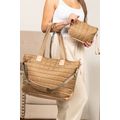 Camel Quiled Patchwork Large Tote Bag and Clutc...