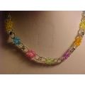Multi-Color Flower Beaded Choker Necklace Facet...