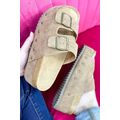 Beige Suede Buckle Decor Footbed Sandal Slippers