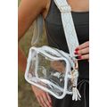 White Contrast Edge Tassel Geo Print Strap Clea...
