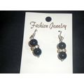 Elegant jet black glass & clear crystal rhinest...