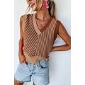 Light French Beige Contrast Chevron Knit V Neck...