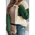 Mist Green Plus Size Cable Knit Color Block Dro...