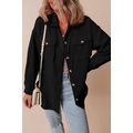 Black Corduroy Flap Pocket Button Up Shacket